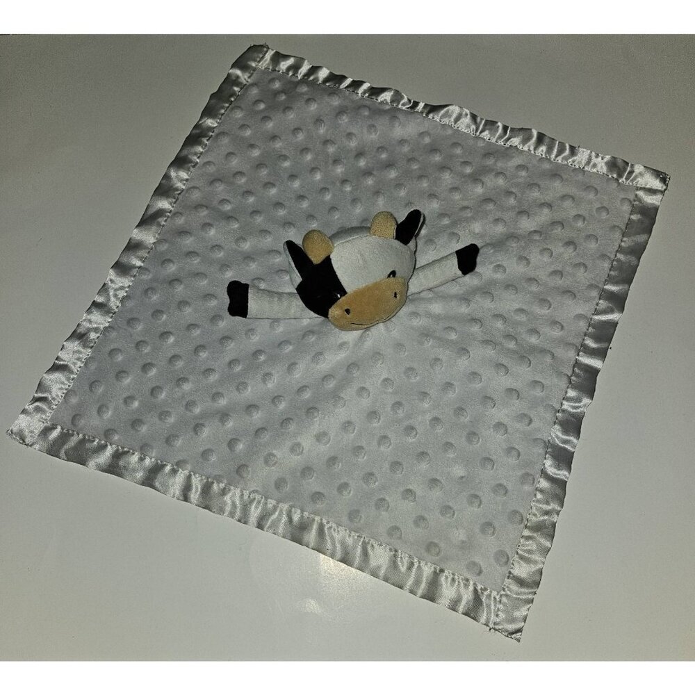 Cow Lovey Plush Baby Toy Minky Dot Satin Trim Pro Goleem White Black Brown